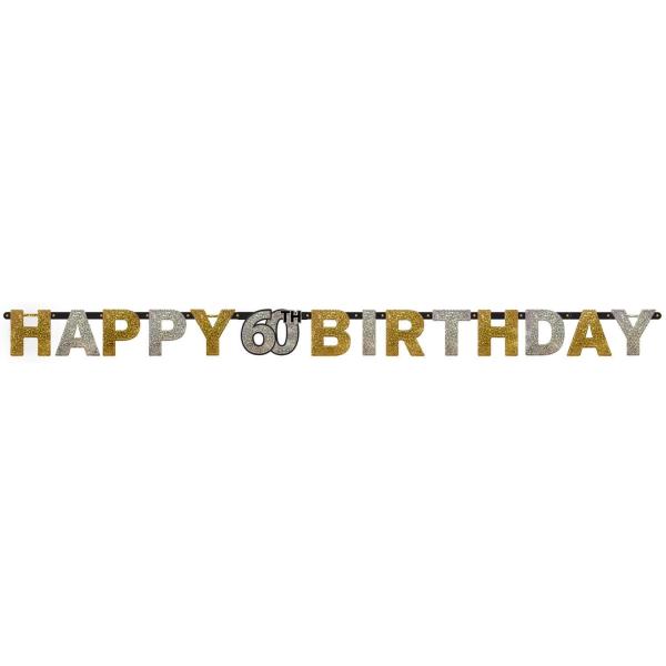 Guirnalda de letras - Papel de aluminio Happy Birthday 60 Sparkling Celebration Gold - 213 x 16,2 cm - 120205