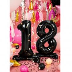 Globos metalizados número "18" - 84 cm - negro brillante -