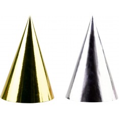 Sombrero puntiagudo - Dorado y plateado x4