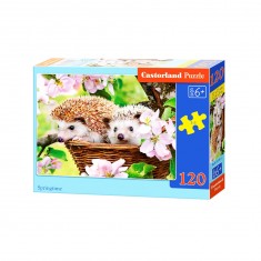 120 piece puzzle: Hedgehogs in spring