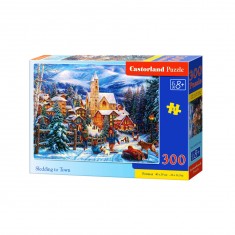 300 piece puzzle: Sledding session in town
