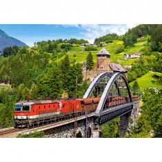 500-teiliges Puzzle: Zug auf der Brücke