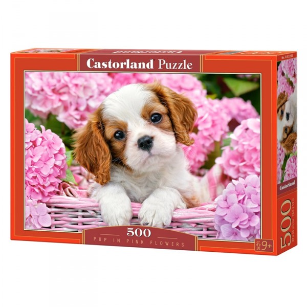 Pup in Pink Flowers, Puzzle 500 pieces  - Castorland-52233