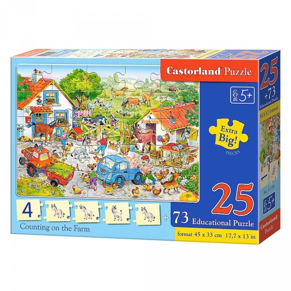 Puzzle 25 pièces + Puzzles éducatifs : Compter dans la ferme - Castorland-E-128