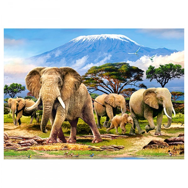 Puzzle 300 pièces : Eléphants devant le Kilimandjaro - Castorland-030019