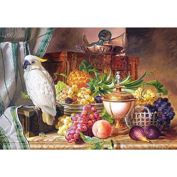 Puzzle 3000 pièces - Josef Schuster : Nature morte fruits et perroquet - Castorland-C-300143-OLD