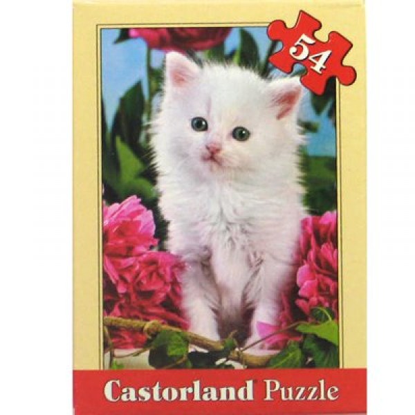 Puzzle 54 pièces - Mini puzzle : Chaton blanc dans les fleurs - Castorland-08521Z-14