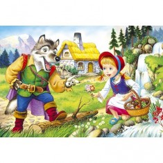Puzzle 54 pièces - Mini puzzle : Le petit chaperon rouge et le loup devant la cascade
