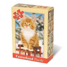Puzzle de 54 piezas - Mini Puzzle: Vacaciones de invierno del gatito rojo