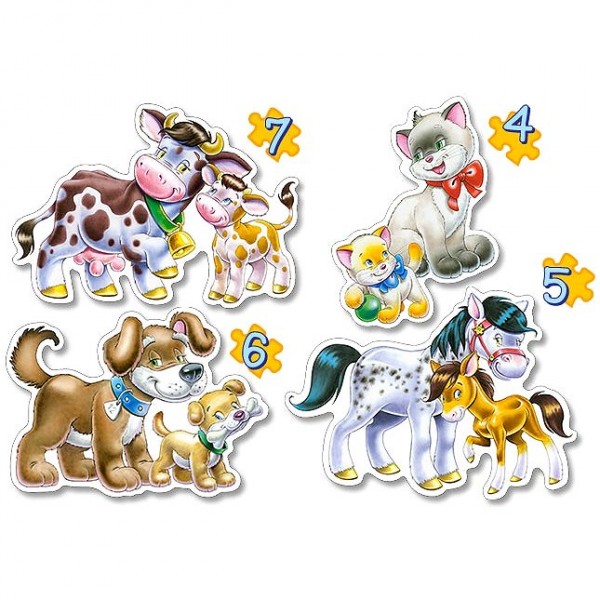 Puzzles de 4 a 7 piezas: 4 puzzles: Animales y sus crías - Castorland-04218