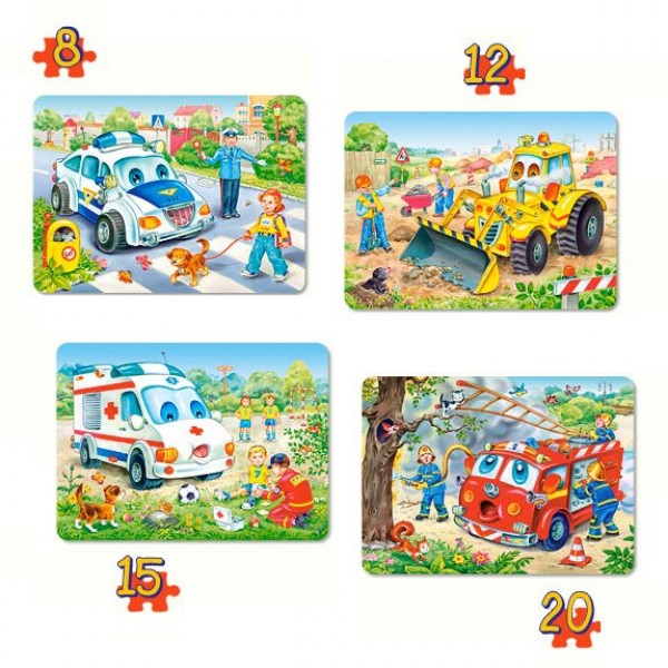 Puzzles de 8 à 20 pièces : 4 puzzles : Drôles de véhicules - Castorland-04324
