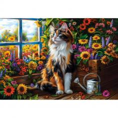 Puzzle 1000 pièces : Chat en fleurs