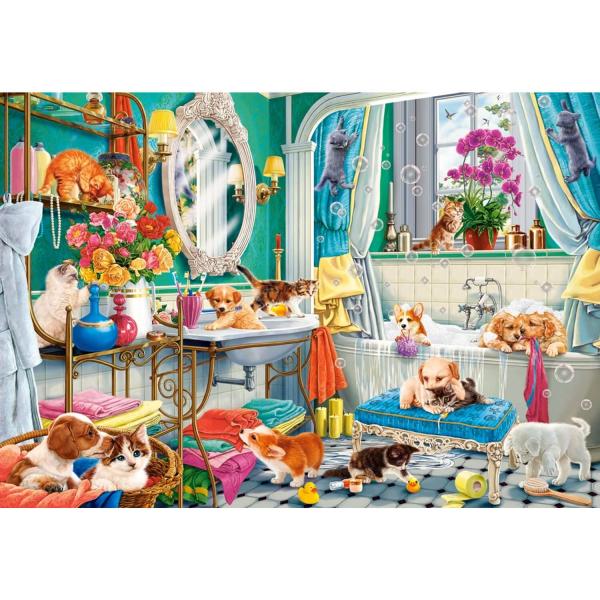 Puzzle de 100 piezas : Baño loco para mascotas - Castorland-B-111251