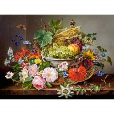 2000 Teile Puzzle: Stillleben von Blumen und Früchten