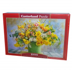 1000 Teile Puzzle: Frühlingsblumen in einer grünen Vase