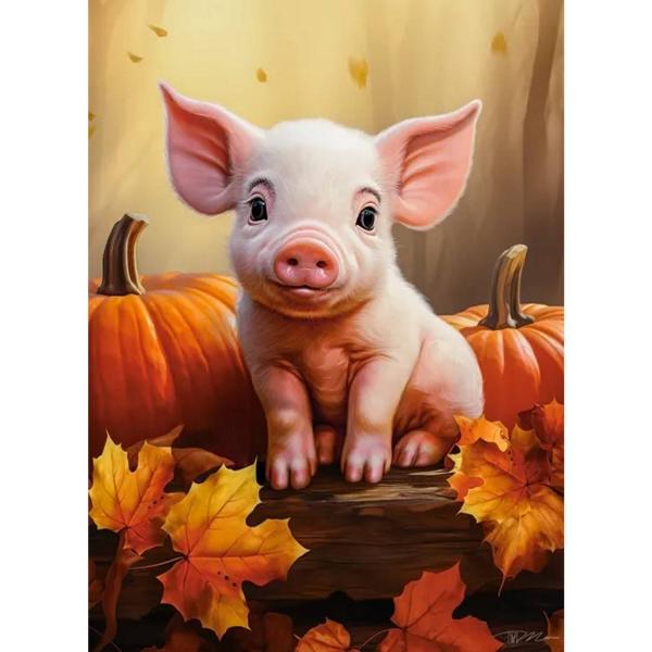 Puzzle 300 pièces : premium Porcinet mignon d'automne - B-030569