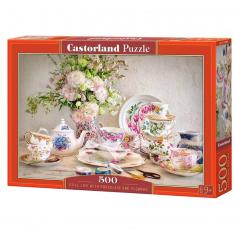 Puzzle 500 pièces : Nature morte avec porcelaine et fleurs