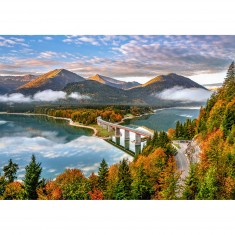 Puzzle de 500 piezas: amanecer en el lago Sylvenstein