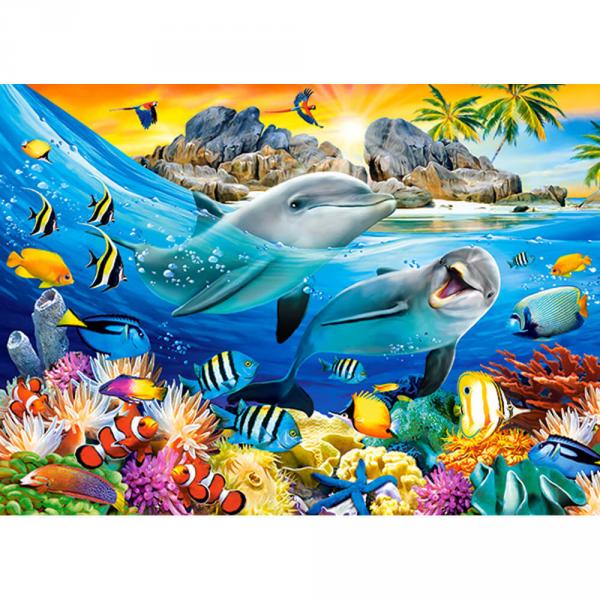 180 Teile Puzzle : Delfine in den Tropen - Castorland-B-018468
