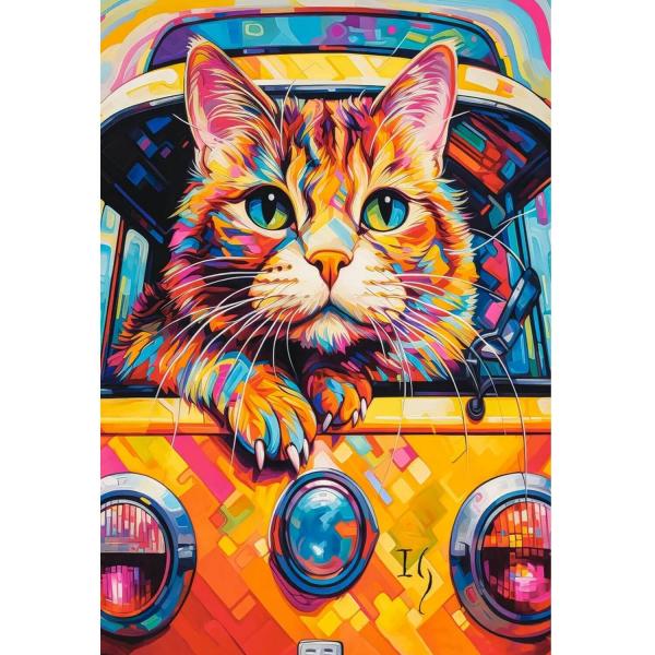Puzzle 1000 pièces : Voyage en bus de chat  - Castorland-105229-2