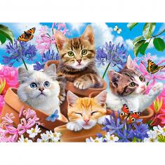 Puzzle 70 pièces : Chatons avec des fleurs