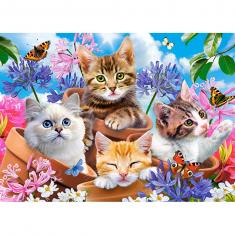 Puzzle 120 pièces : Chatons avec des fleurs