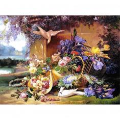 2000 piece puzzle : Elegant Still Life with Flowers, Eugene Bidau