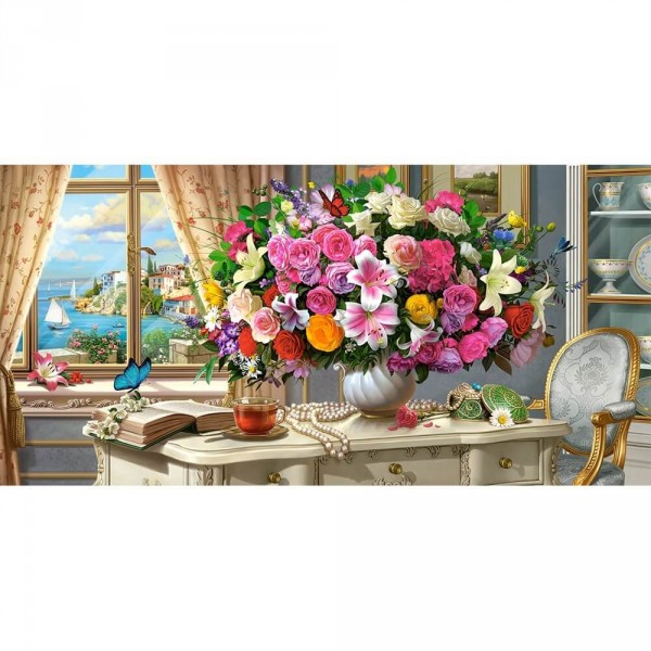 Puzzle de 4000 piezas: flores de verano y taza de té - Castorland-400263-2