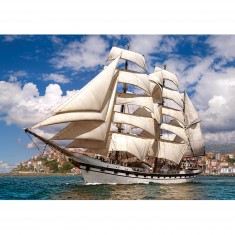 Puzzle 500 pièces : Grand voilier quittant le port