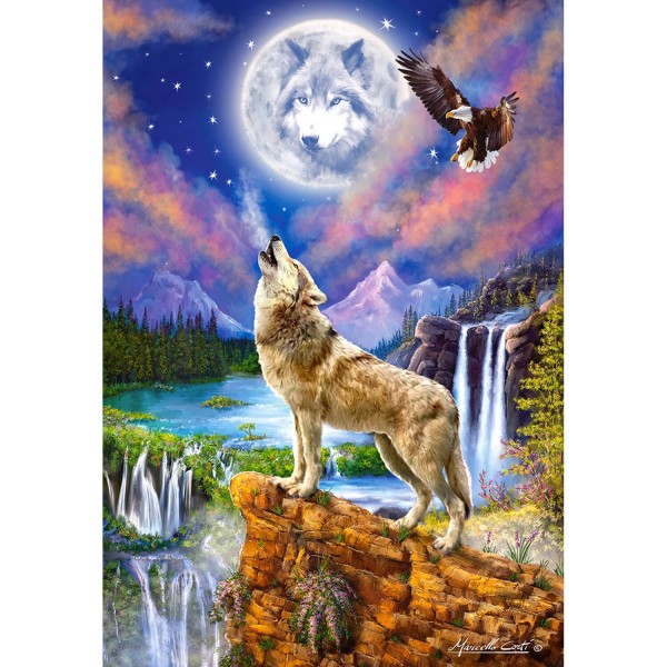 Puzzle de 1500 piezas: lobo en la noche - Castorland-151806-2