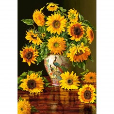 Puzzle 1000 pièces : Tournesols dans un vase paon