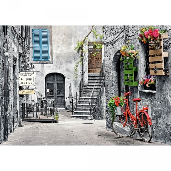 Puzzle de 500 piezas: un callejón encantador con una bicicleta roja - Castorland-B-53339