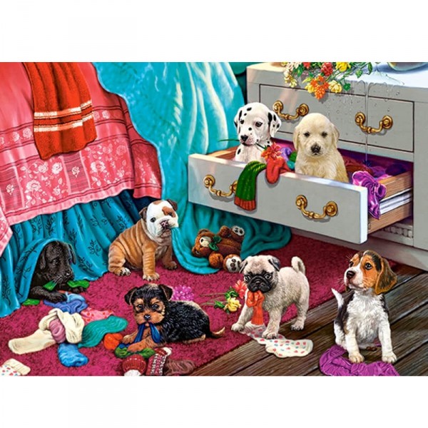 300 piece puzzle: Puppies in the room - Castorland-B-030392