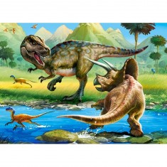 Puzzle 70 pièces : Tyrannosaure contre Tricératops