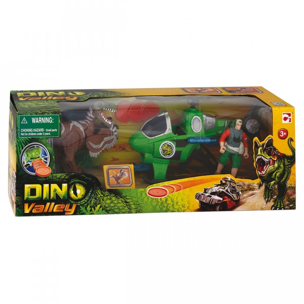 Coffret Dino Valley : Dinosaure, figurine et véhicule : Hélicoptère - ChapMei-520002-1