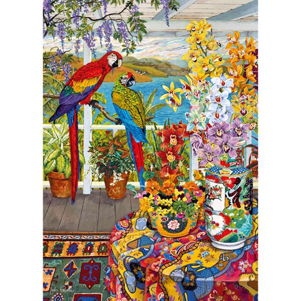 Puzzle mit 1000 Teilen: Papageien auf der Veranda - Timaro-30639