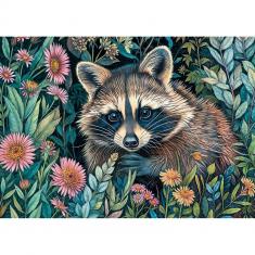 Puzzle 1000 pieces : Raccoon in Flowers