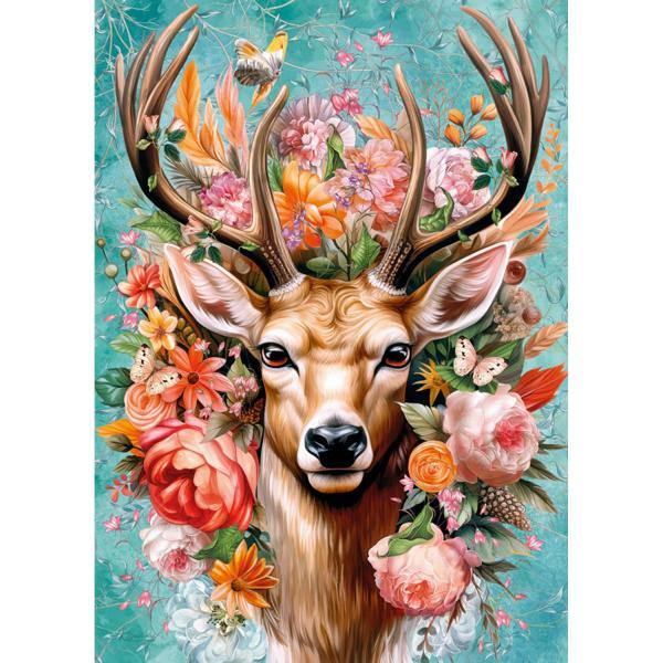 1000 piece puzzle : Flowers Deer - Timaro-30752