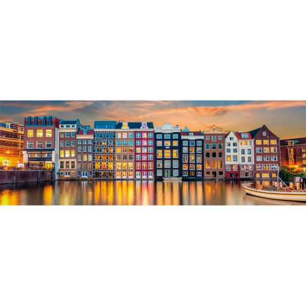 Puzzle 1000 pièces panoramique : Amsterdam lumineuse - Clementoni-39838