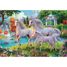  Puzzle 180 piezas: Unicornios y cascada