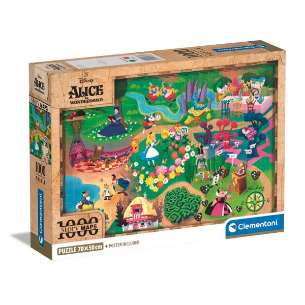 Puzzle 1000 pièces + poster : Disney Story Maps - Alice au Pays des ...