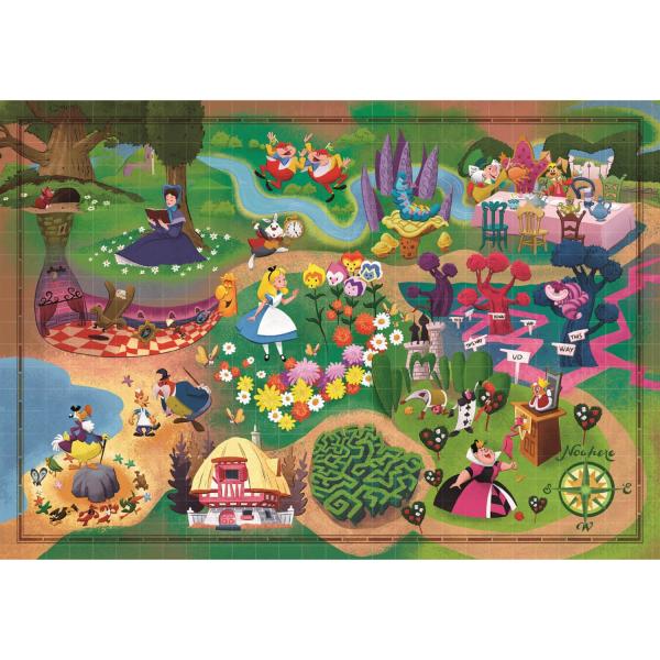 Puzzle 1000 pièces : Disney Story Maps : Alice aux pays des Merveilles - Clementoni-39667
