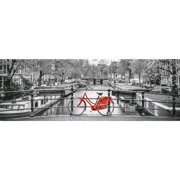 Puzzle 1000 pièces panoramique : Bicyclette à Amsterdam - Clementoni-39386