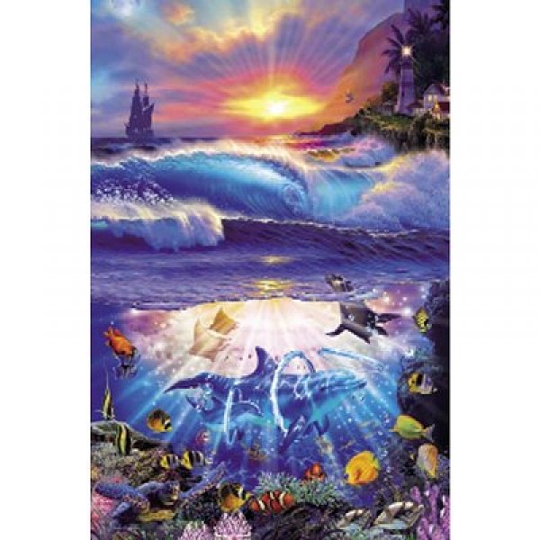 Puzzle 1000 pièces - Lassen : Coucher de soleil sur le monde sous marin - Clementoni-39190