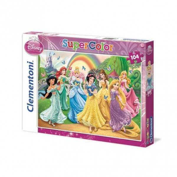 Puzzle 104 pièces : Princesses disney sous un arc en ciel - Clementoni-27060-9