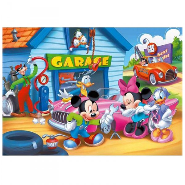 Puzzle 104 pièces - Mickey et ses amis : Un tour au garage - Clementoni-27060-Mickey-1