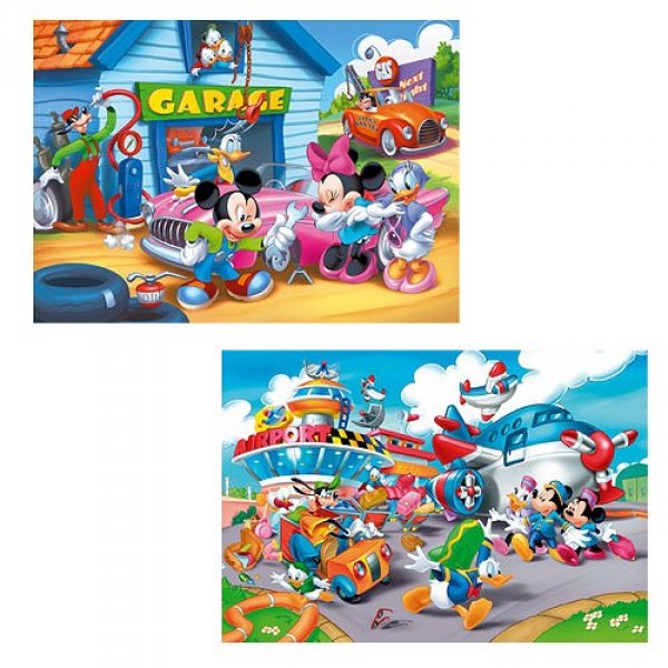 Puzzle 2 x 20 pièces - Mickey et ses amis : Moyens de transport - Clementoni-24706