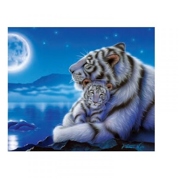 Puzzle 500 pièces - Maman tigre blanc et son bébé au clair de la lune - Clementoni-30279