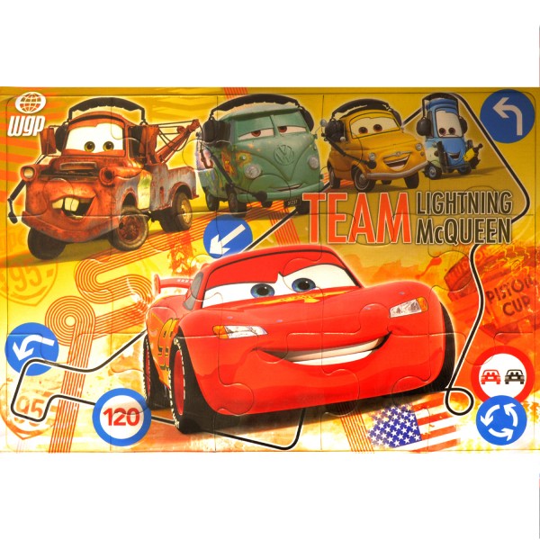 Puzzle cadre 15 pièces : Cars : Flash McQueen et son équipe - Clementoni-22074-22216-1