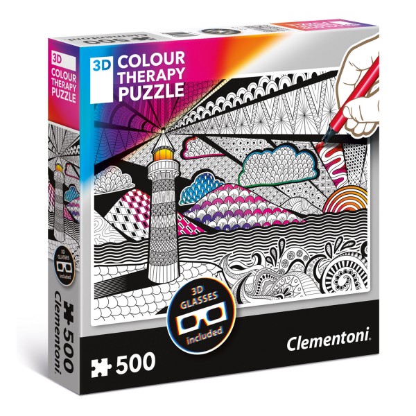 Puzzle 500 pièces 3D : Colour Therapy puzzle : Phare - Clementoni-35052